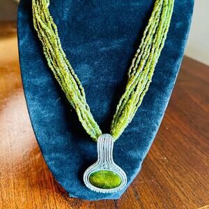 Vintage Green stone and beaded necklace